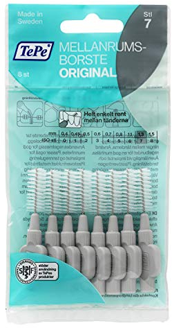 TePe Zwischenraumbürste Grau (1.3mm - Gr. 7) / Einfache und effektive Zwischenreinigung / 1 x 8 Bürsten