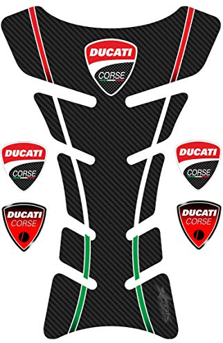 Tankpad / Tankschutz aus Kunstharz, 3D, für Motorrad Ducati Carbon Italien + 4 Schilder Título