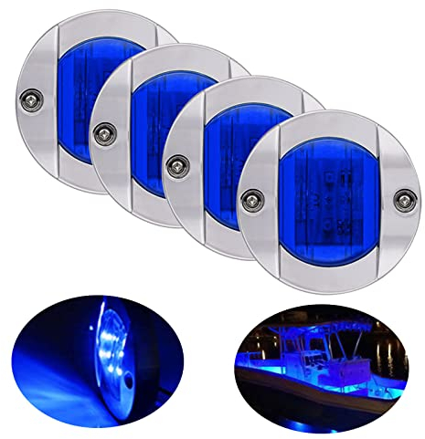 Bkinsety 4 Pack LED Boat Light 12V Round Marine Lamp LED Transom Mount Light for Boat Deck (Blue)