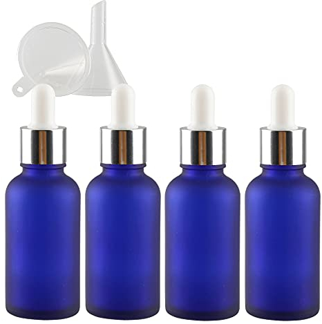 TIANZD 4 Stück 30 ml Leere Matt Blau glasflasche Tropfflasche Pipettenflaschen mit Glaspipette, 30ml Glasflasche mit Tropfpipette mit Silber Schraubverschluss für ätherische Öle, Parfüm Öle