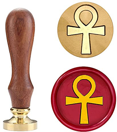 Ankh Symbol Wachssiegelstempel Set, Siegelwachs Stempel Kupfersiegel mit Holzhilfe, Schlüssel des Lebens Symbol Siegelstempel, Symbol des Lebens