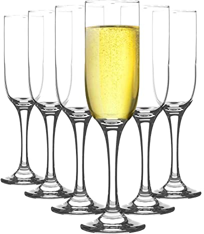 LAV 6x Clear 210ml Tokyo Glass Champagne Flutes - Reusable Prosecco Wine Wedding Party Drinking Glasses Gift Set