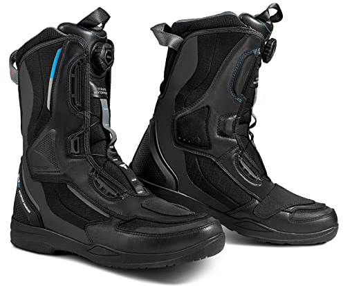 SHIMA STRATO WP, Impermeabili Stivali Moto Uomo - Traspirante, Rinforzate Stivali Moto Turismo con Sistema di Chiusura Rapida ATOP (Nero, 43)