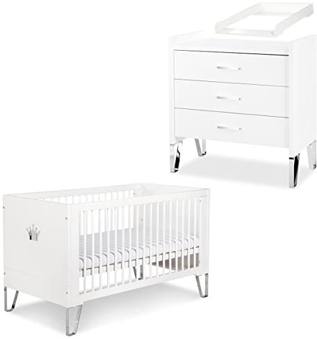 Mon Mobilier Design Blanka - Cámara de bebé convertible y cómoda con plano, 140 x 70 cm, color blanco