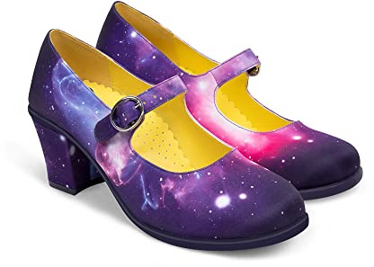 Hot Chocolate Design Chocolaticas Mid Heels Women's Mary Jane Pumps | 2.5-Inch Block Heel, Cushioned Insole with Arch Support, Adjustable Buckle Strap, Vegan Textile, Statement Heels for Women