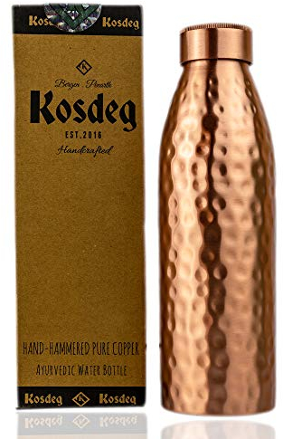 Kosdeg Copper Water Bottle - 24 Oz - A Hammered Ayurvedic Pure Copper Vessel For Drinking - Drink More Water, Lower Your Sugar Intake And Enjoy The Health Benefits Immediately