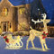 GOPLUS LED-Rentier mit Schlitten, 122cm Weihnachtsrentier mit 100 Lichtern warmweiß, Goldenes Pulver, Schleifen & Erdspießen, beleuchtete Rentier-Figur Weihnachtsdeko für Zuhause, Garten & Rasen
