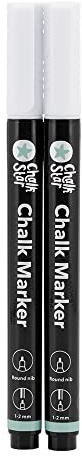 SECURIT Chalkstar - Pack of 2 White Liquid Chalk Markers for Blackboard, Chalkboard, Window, or Glass - Round 1-2 mm Nibs - Ideal Chalk Pens for Signs and Advertisements