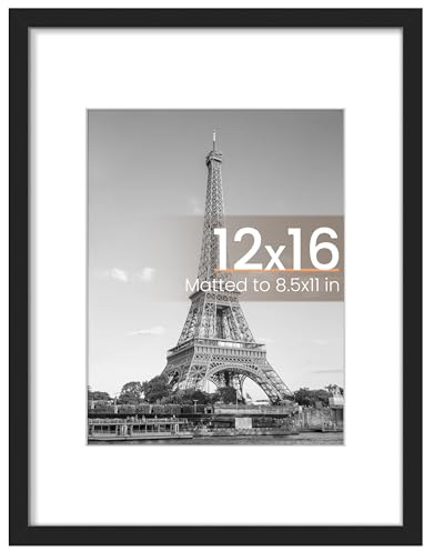 upsimples 12x16 Picture Frame, Display Pictures 8.5x11 with Mat or 12x16 Without Mat, Wall Hanging Photo Frame, Black, 1 Pack