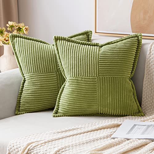 MIULEE 2er Set Kordsamt Kissenbezüge Samtkissen Weich Dekokissen Dekorativ Kissenbezug Modern Kissenhülle Sofakissen Zierkissen Couchkissen für Wohnzimmer Schlafzimmer Gras Grün 40x40 cm