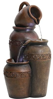 FBITE Outdoor Waterfalls Garden Water Feature Outdoor Honey Pot Cascading Jugs Fountain with LED Lights Floor-Standing Waterfalls Fountains for Home Yard