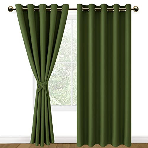 DWCN Blickdichte Vorhänge mit Vorhange-Raffhalter Verdunkelungsgardinen mit Ösen 2 Stücke Thermogardine für Wohnzimmer,Schlafzimmer,Olive Grün,228x167cm(HxB)