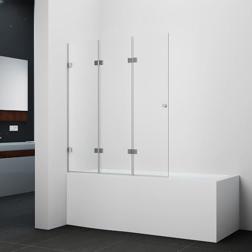 Marwell Badewannenfaltwand Silver Vibe 120 cm x 140 cm x 5 cm 3-flügelig Glaselemente aus 6 mm Sicherheitsglas