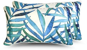 Juego de 2 Cojines 30x50cm 100% Poliéster para Sofa con Relleno Incluido Extra Suave al Tacto, Cojines Terciopelo Estampado Decorativo Hogar - Hoja Azul Cielo