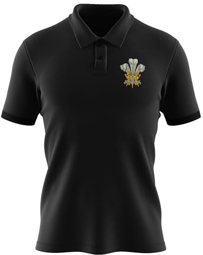 Polo de rugby brodé Prince de Galles pour homme Cymru Nations galloises Supporter Top, Noir , XL