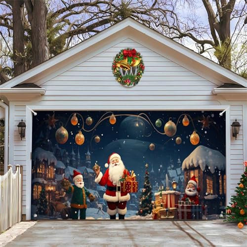 Chickwin Weihnachten Urlaub Garagentor Banner Abdeckung, Große Größe Xmas Frohe Weihnachten Rot Weihnachtsmann Dekorationen für Happy New Year Outdoor Hintergrund (210x240cm,Heiligabend)