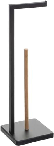 Piantana Portarotolo | Piantana Porta Carta Igienica | Piantana Porta Salviette | Portarotolo da Bagno | Piantana Portarotolo di Carta Igienica Metallo e Legno 20x20x64.5cm Nero