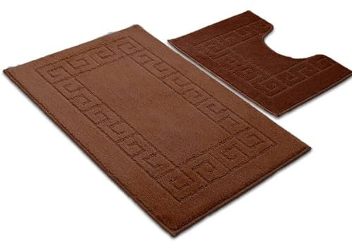 Ambience Products Bade- und WC-Vorleger-Set, griechischer Teppich-Stil, 2-teilig, Badematten für Badezimmer, rutschfeste Badezimmerteppiche (mehrfarbig) (Schokolade)