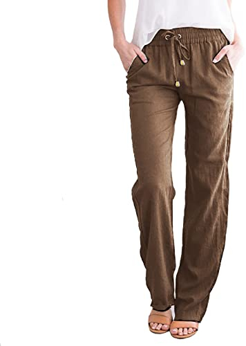 2024 Damen Hose Leinenhose Baumwolle Leinen Stoffhose Freizeithose Sommerhose Pumphose Yogahose Casual Einfarbig Hippie High Waist Hose Stretch mit Taschen