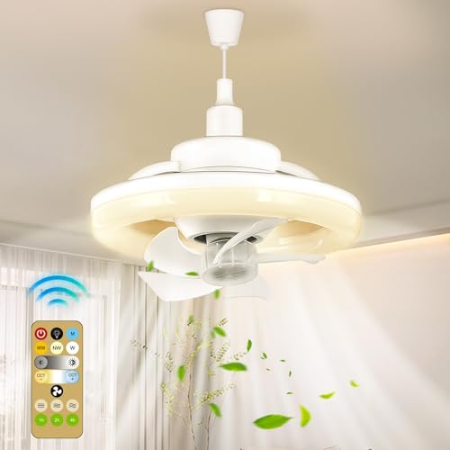 48W Deckenventilator E27 und Fernbedienung 360°Rotation Kühlung elektrischer Ventilator Kronleuchter mit Led Lights Remote für Schlafzimmer Living Home Silent 3 Geschwindigkeiten 3 Farbe dimmbar