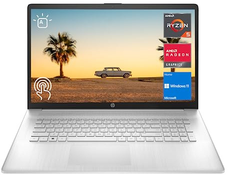 HP Computer portatile 2023 17, display touchscreen HD+ da 17,3 pollici, processore AMD Ryzen 5 7530U (Beats i7-1165G7), 16 GB di RAM, SSD da 512 GB, HDMI, KB retroilluminato, webcam, Wi-Fi 6, Windows