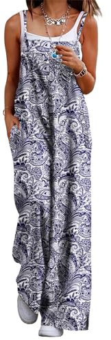 YESNO Women's Ladies Dungarees Summer Boho Floral Printed Overalls Cotton Baggy Jumpsuits with Pockets L PZZCRUK 148