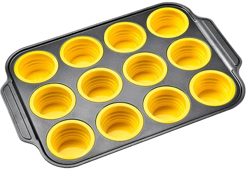Runde Silikonform, multifunktionale Backform, 12 Mulden, tragbar, leicht zu lösen, Silikon-Eierformen für Oreo, Schokolade, Kekse, Süßigkeiten, Mini-Kuchen, Gelee (gelb)
