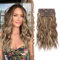 FESHFEN Clip in Extensions, 4PCs Lang Wellig Voller Kopf Haarverlängerungen mit Clips Synthetik Gewellt Hellbraun und Blond Haarextension Wavy Haar Extensions Clip in Haarteil für Damen 40 cm