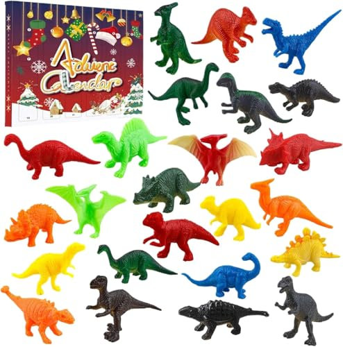 Adventskalender 2024 Dinosaurier Kinder, Weihnachten Geschenk Dinosaurier Spielzeug ab 3 4 5 6 7 8 Jahre,Mini Dinosaurier Figuren Kinderspielzeug mit 24 Tage Countdown-Kalender für Jungen 3-12 Jahre