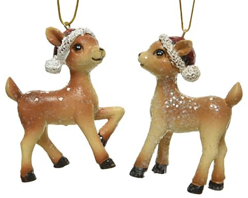 Kaemingk Christbaumschmuck Rehkitz 8,5cm Keramik - Figur zum Aufhängen - 1 Stück Sortiert - Weihnachtsbaum Anhänger für Weihnachten - Christbaumanhänger & Weihnachtsbaumschmuck - Wald Tiere Braun