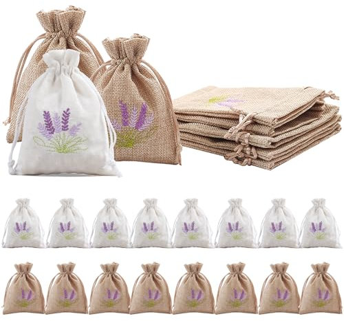 SPOKKI 16 Stück Lavendelsäckchen Leer, Lavendelbeutel Beutel Leere Lavendelsäckchen zum BefüLlen, Säckchen für Lavendel Beutel Weiß Segeltuch und Leinen für Lavendel, Gewürze und Kräuter