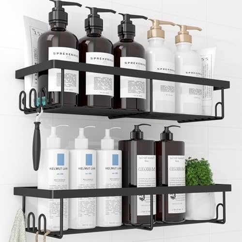 Kitsure 2 Pack Rustproof Shower Caddy - Minimalist Style Bathroom Shelves, Wall-Mounted Shower Shelf, Large Capacity&Durable Bathroom Accessory, X-Large, Black