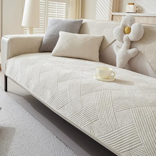 Alishomtll Sofabezug Ecksofa 1/2/3/4 Sitzer, Sofaschoner L Form Couch Überzug, Universelle rutschfeste Sofa Überzug, Hund Katze Waschbar Sofaüberwurfe Sofadecke für Wohnzimmer, Beige 90x180cm