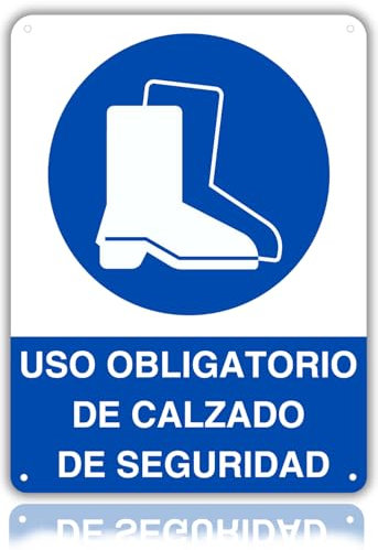 LEIASA | Cartel Uso Obligatorio Calzado Seguridad - 21x28 cm - Aluminio - Grosor 0.8 mm - Señal Cuidado Caretilla - Apto Exterior e Interior - Impresión UV (Uso Obligatorio Calzado)