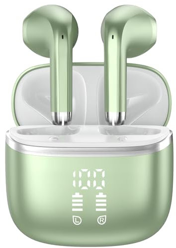 Wireless Earbuds, Bluetooth 5.4 Headphones with 4 ENC Noise Cancelling Mic, 50H Playtime, HiFi Stereo Deep Bass, Bluetooth Earbuds Dual LED Display, IP7 Waterproof Bluetooth Earphones, USB-C, Green
