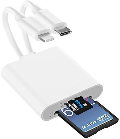 Lecteur Carte SD iPhone, 2 en 1 Lightning to SD Card Reader, Lightning SD Card Reader, Adaptateur Carte SD iPhone, Adaptateur Appareil Photo iPhone, Adaptateur iPhone Carte SD, Adaptateur SD iPhone