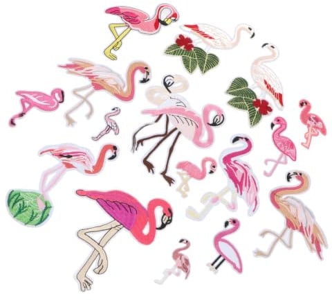 NUOBESTY 16stücke Teiliges Flamingo Bügelbild Set Bestickte Aufnäher Garment Accessories Stickflecken Zum Aufbügeln Kleidung Taschen Diy Applikationen Für Textilien Reparatur Dekoration