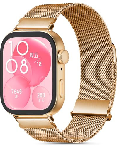 CHANRASI Metallo Cinturino Compatibile con Cinturini Huawei Watch Fit 4 Pro/Fit 4/Fit 3 Donna,Cinturino Doppie Regolabili Magnetiche per Huawei Watch Fit 3 Oro rosa
