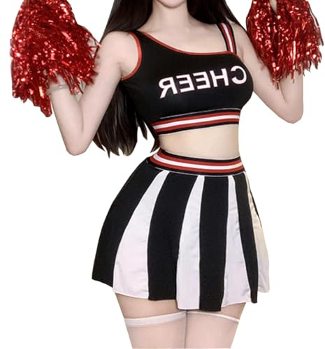 CHILIRIA Sexy Cheerleader-Kostüm für Frauen Cheer Referee Anime Cosplay Dessous Cheerleading-Uniform Top Rock Fußball-Outfit