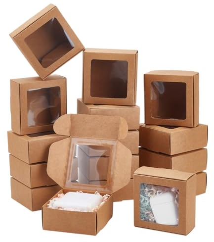 BENECREAT 30 Stück Quadratische Kraftpapierboxen Geschenkboxen Mit Klarem PVC Fenster Für Hochzeitsgeschenke Und Andere Kleine Kunsthandwerke 9.1x9.1x4cm