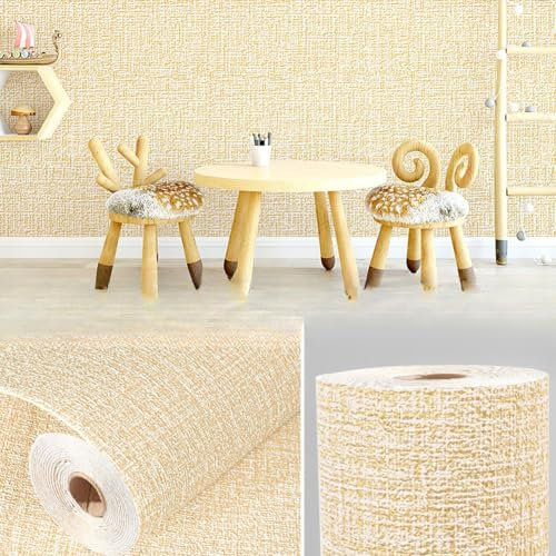 MUMUXIAO Carta da parati con texture in lino, adesivo da parete in vinile impermeabile, carta da contatto rimovibile, ottima scelta per qualsiasi stanza (giallo, 50 x 2000 cm)