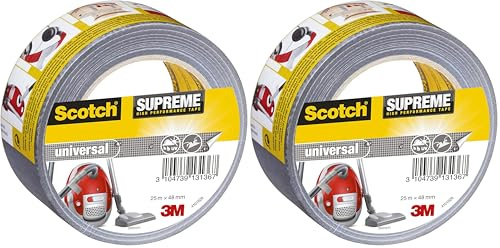 Scotch 19500185780 Suprême Ruban Toilé de Réparation Ultra Résistant 25 m x 48 mm 1 Rouleau Argent (Lot de 2)