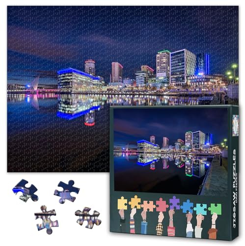 Media UK Puzzles for Adults 1000 Pieces Manchester Ship Canal Jigsaw Puzzles Salford Trafford Greater Manchester Adult Puzzle for Adults Educational Fun Games or Toys for Elders Friends 20X27 INCH