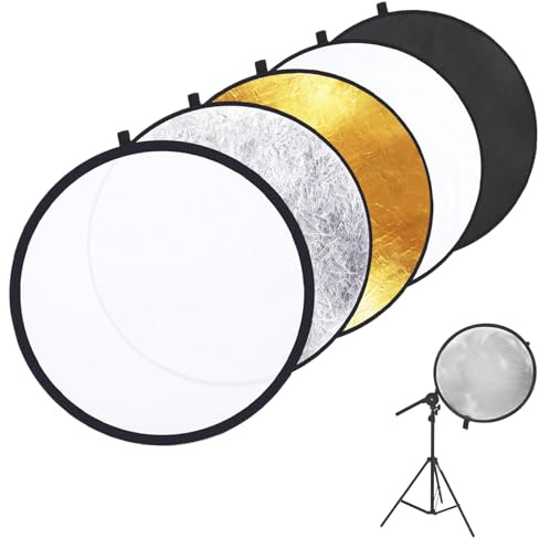 Jiavlyx 5 in 1 Reflektor, 60cm Rund Fotografie Licht Reflektor, Faltbarer Faltreflektor, Diffusor Fotografie mit Aufbewahrungstasche, Scheibenreflektor für Portrait, Foto, Selfie, Hochzeitsfotografie