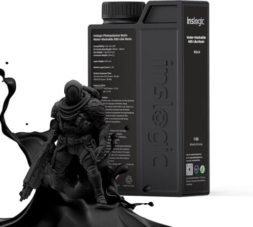 Inslogic Wasser Waschbares ABS-Like Resin, 385-405nm UV-Harz, Schwarz, 1kg | Wasserwaschbar, Geruchsarm, Abs-Ähnliche Zähigkeit, Schlagfest & Langlebig, Hohe Präzision, Geringe Viskosität, LCD/DLP