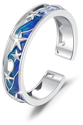 TRISHULA Damen Ozean Seestern Ring 925 Sterlingsilber offener Ring US Größe 7 Wellen Seestern Schmuckgeschenk für Frauen Männer Ehemann Weihnachts Geschenke