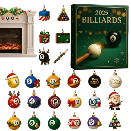 Billard-Adventskalender 2025, 24-Tage-Billardkugel-Ornamente, Weihnachts-Countdown-Kalender, Acryl-Billardspiel-Geschenkbox, Billardkugel-Sammelset Für Freunde Und Kollegen
