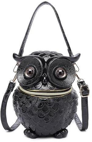 Qsvbeeqj Modische Handtasche mit Eulen-Prägung, Punk-inspiriert, PU-Leder, Schultertasche, verstellbarer Riemen, Crossbody-Taschen für Damen, Eulen-Umhängetasche, Schwarz , One Size