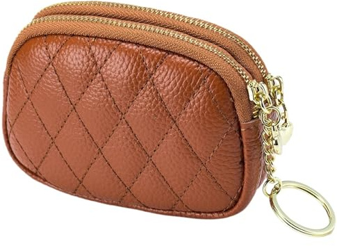 DHYUACN Münztasche Geldbörse Schlüsselanhänger Anhänger Aufbewahrungstasche Doppelreißverschluss Große Kapazität Multi-Kartensteckplätze Kartenhalter for Frauen Mädchen(Brown)