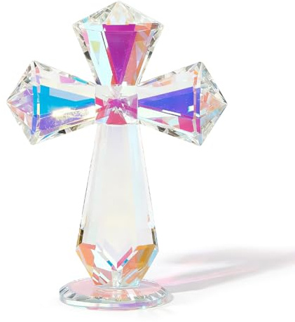 DICOSMETIC 14.7cm Kristall Kreuz Dekoration Heiliges Kreuz Sammelfigur Glas Christliche Kreuze Dekorative Glas Kreuze Ostern Weihnachten Geschenk für Frauen Männer, Mehrfarbig